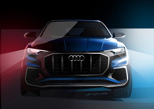 Audi Q8 Concept 2018 Erlkönig Concept Car Bilder der Studie wie der neue Audi Q8 aussehen kann Front Ansicht Bildquelle: audi-mediacenter.com