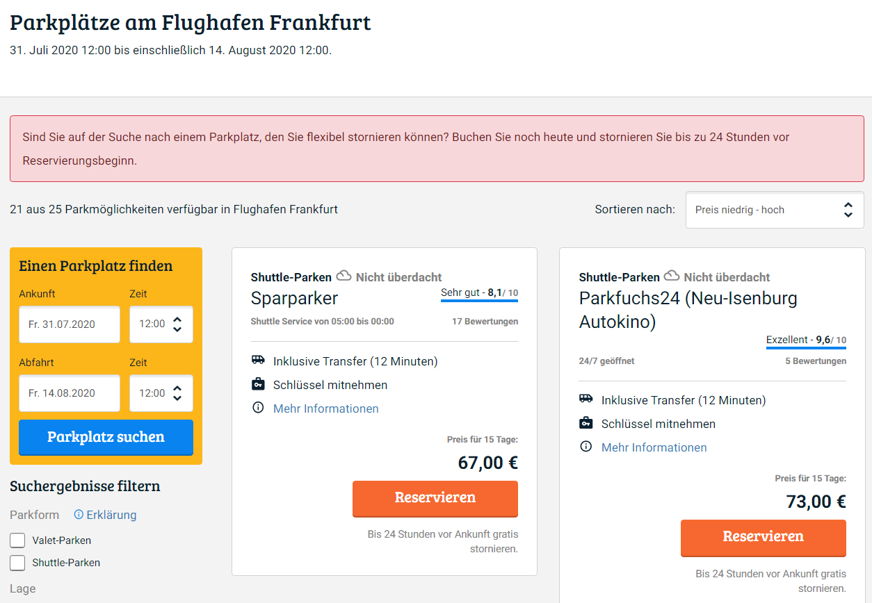 Parkplatz buchen am Airport Frankfurt am Main mit Parkos