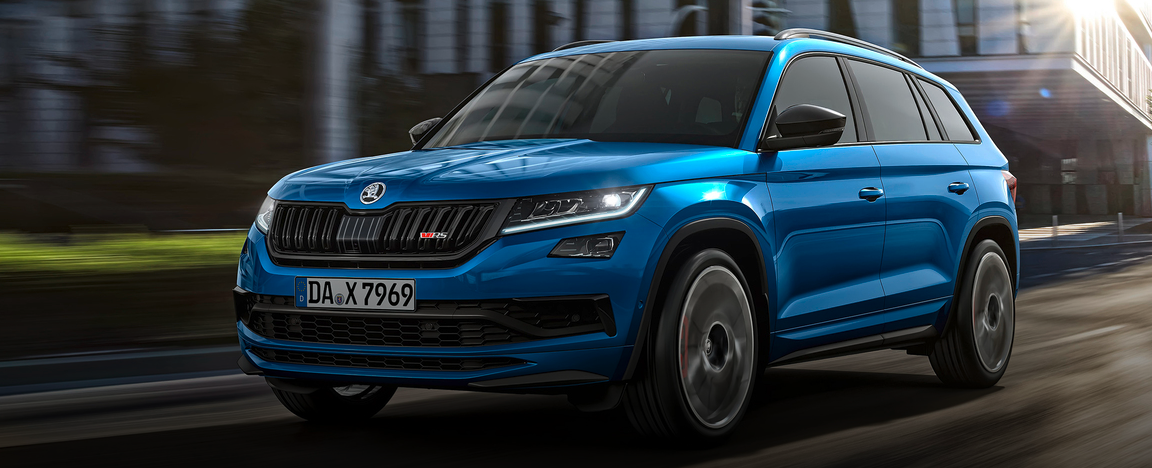 Skoda Kodiaq RS von Vorne in Blau schon bald auf dem Markt Bildquelle: skoda-auto.de