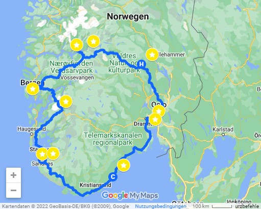 Urlaubsrouten mit dem Auto, mit Zelt auf dem Dach Bildquelle: Google Maps